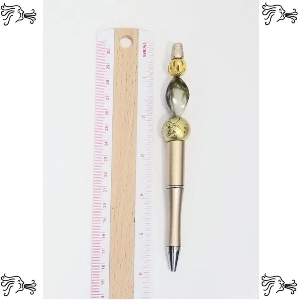 Gold Beaded Pens Includes Pouch and Ink Refill